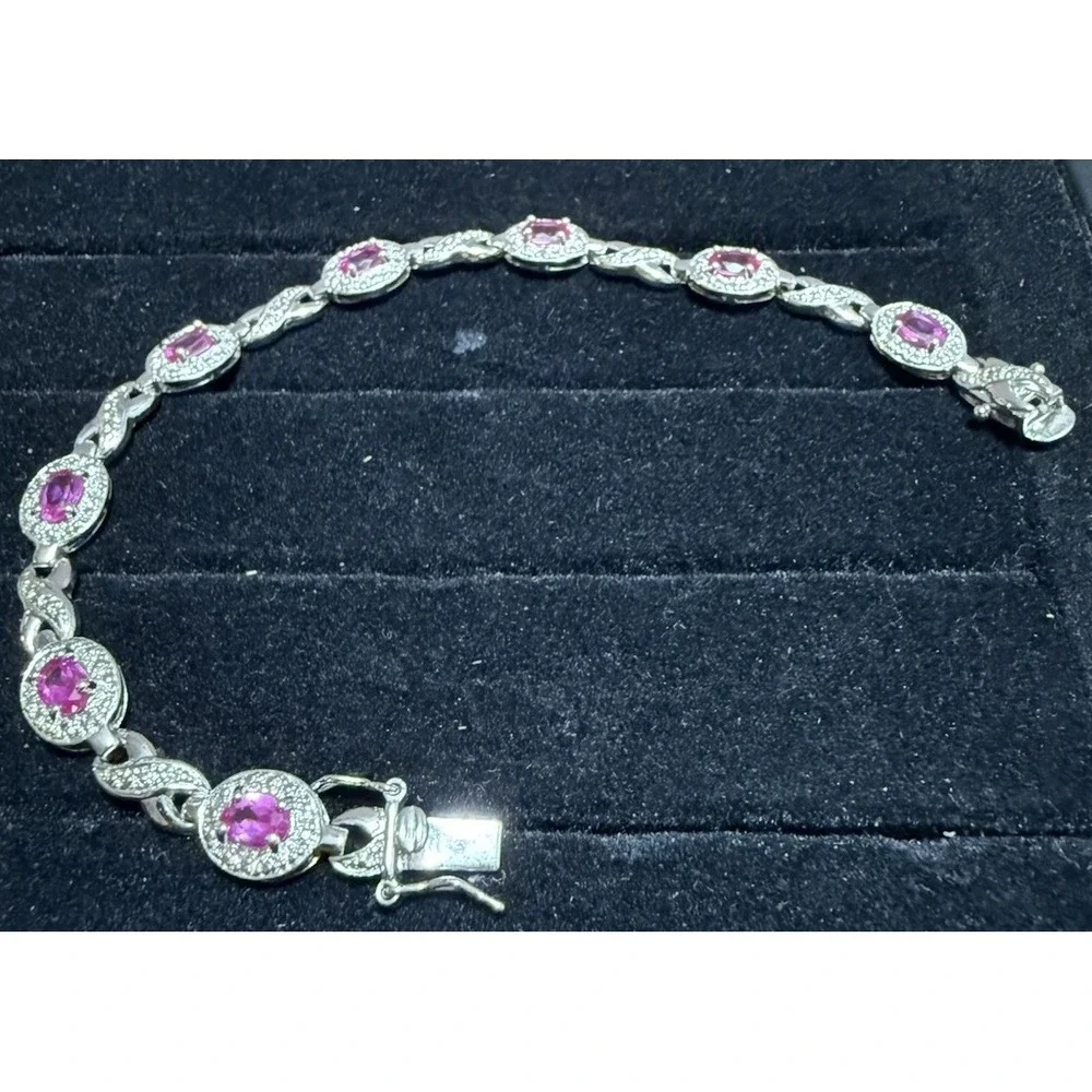Ross Simon's Sterling Silver Pink Topaz Infinity Link Tennis Bracelet 7.5